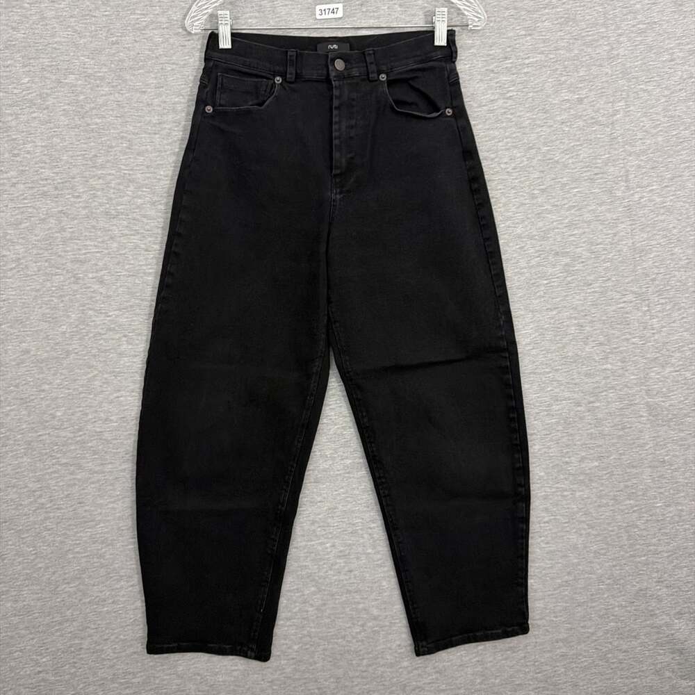 Ruti Womens Size 0 Black Stretch Barrel Wide Leg Denim Jeans